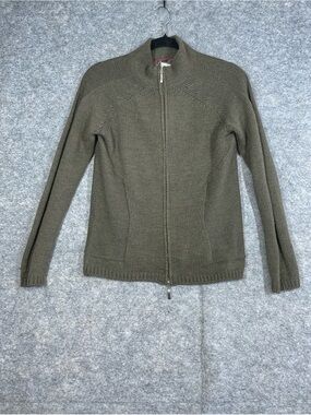 Berretti Italian Wool Zip Cardigan Olive Green Small Quiet Luxury Knit Fall Chic